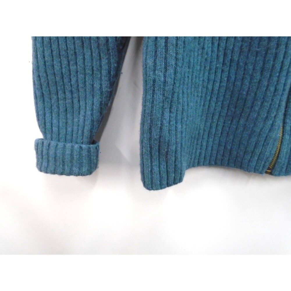 LL Bean Commando Sweater Women Large Full Zip Merino Lambswool Spruce Green Blue - Picture 7 of 10